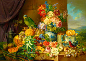 Enjoy – Still Life with Fruit, Flowers and a Parrot – 1000 bitar